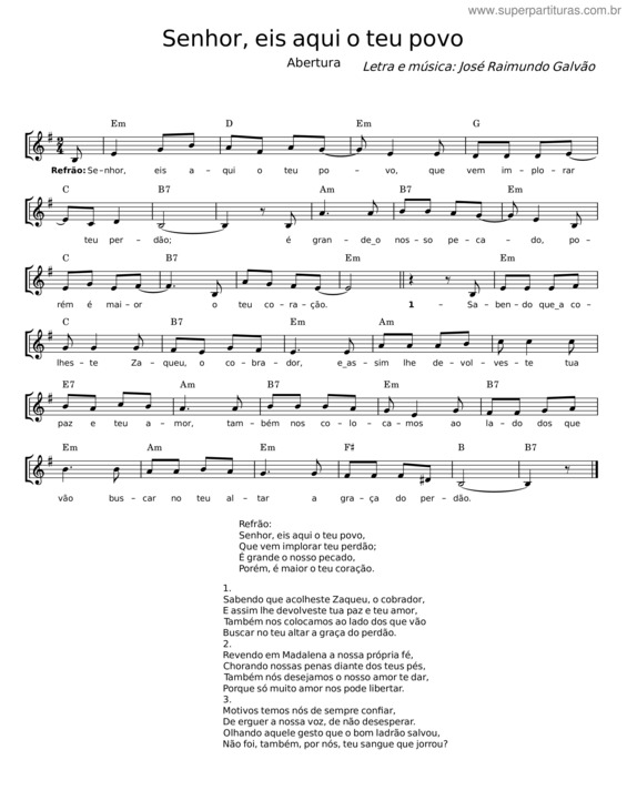Partitura da música Senhor, Eis Aqui O Teu Povo – José Raimundo Galvão v.2