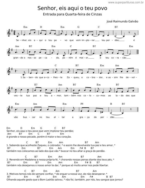Partitura da música Senhor, Eis Aqui O Teu Povo – José Raimundo Galvão