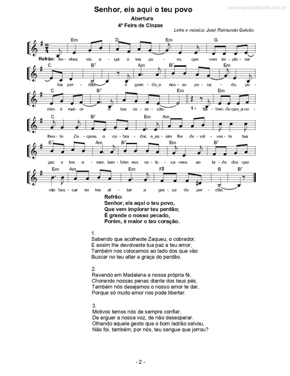 Partitura da música Senhor, Eis Aqui o Teu Povo