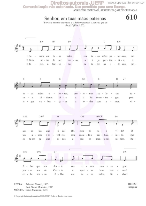 Partitura da música Senhor, Em Tuas Mãos Paternas - 610 HCC