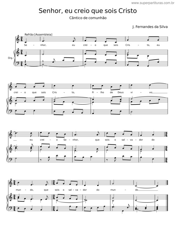 Partitura da música Senhor, Eu Creio Que Sois Cristo – J. Fernandes Da Silva