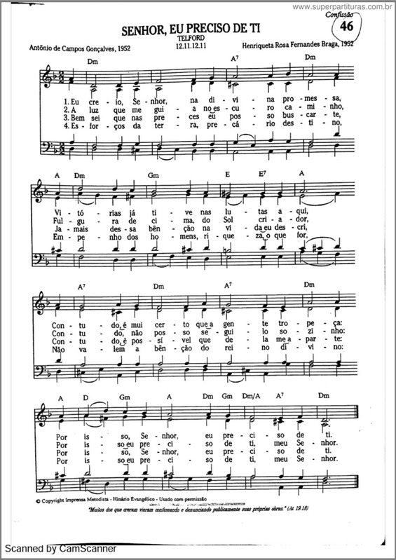 Partitura da música Senhor, Eu Preciso De Ti