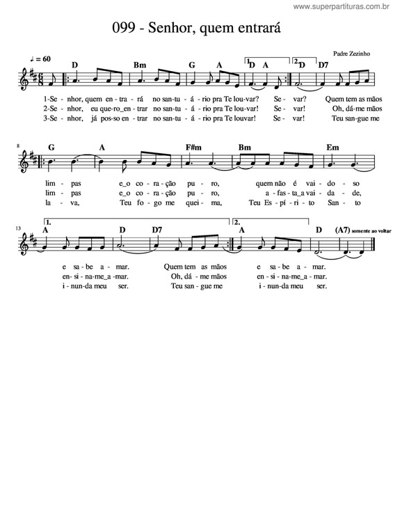 Partitura da música Senhor, Quem Entrará