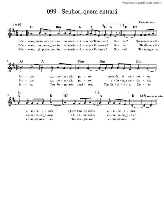 Partitura da música Senhor, Quem Entrará