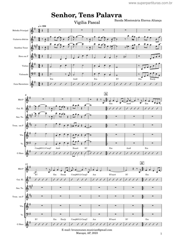 Partitura da música Senhor, Tens Palavra