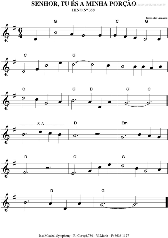 Partitura da música Senhor, Tu és a minha porção