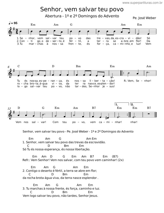 Partitura da música Senhor, Vem Salvar Teu Povo – José Weber