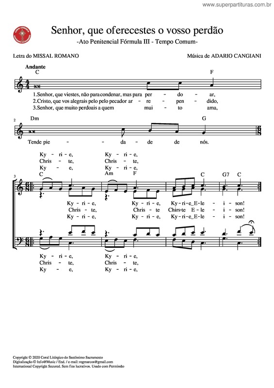 Partitura da música Senhor,_Que_Oferecestes_O_Vosso_Perdão