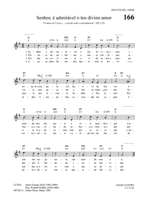 Partitura da música Senhor é Admirável O Teu Divino Amor