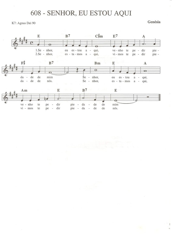 Partitura da música Senhor Eu Estou Aqui