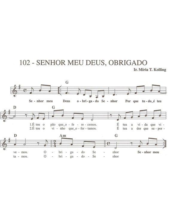 Partitura da música Senhor Meu Deus Obrigado