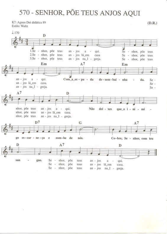 Partitura da música Senhor Põe Teus Anjos Aqui