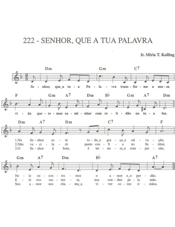 Partitura da música Senhor Que a Tua Palavra