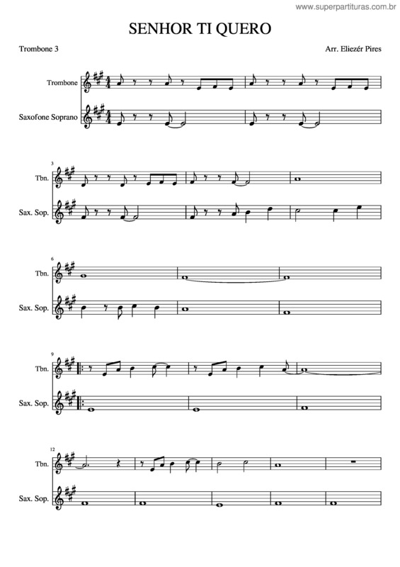 Partitura da música Senhor Ti Quero Soprano E Trombone