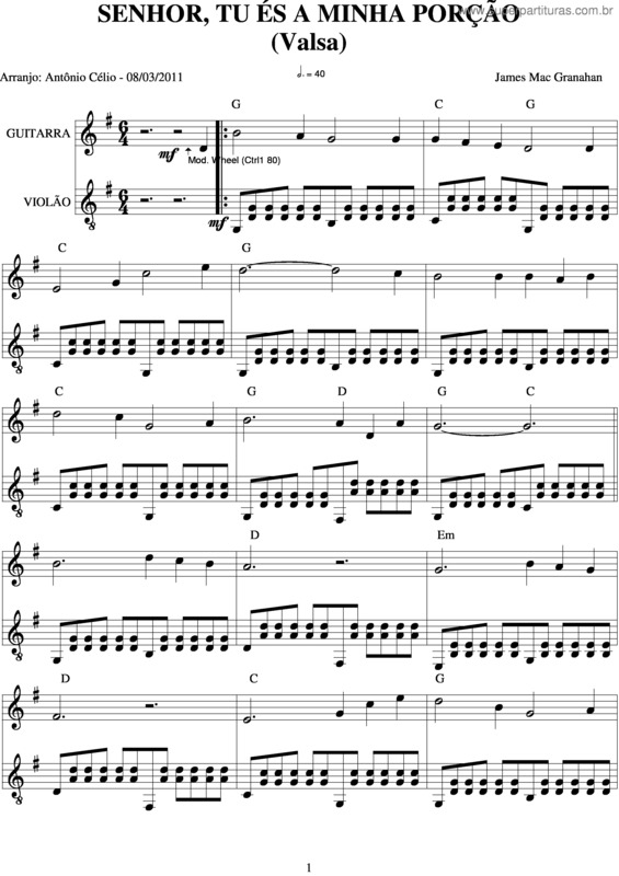 Partitura da música Senhor Tu És Minha Porção