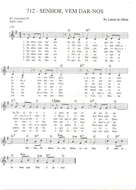 Partitura da música Senhor Vem Dar-nos