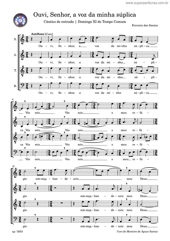 Partitura da música Senhor Vós Sois O Meu Refúgio – Ferreira Dos Santos.Mscz