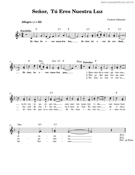 Partitura da música Senor,  Tu Eres Nuestra Luz