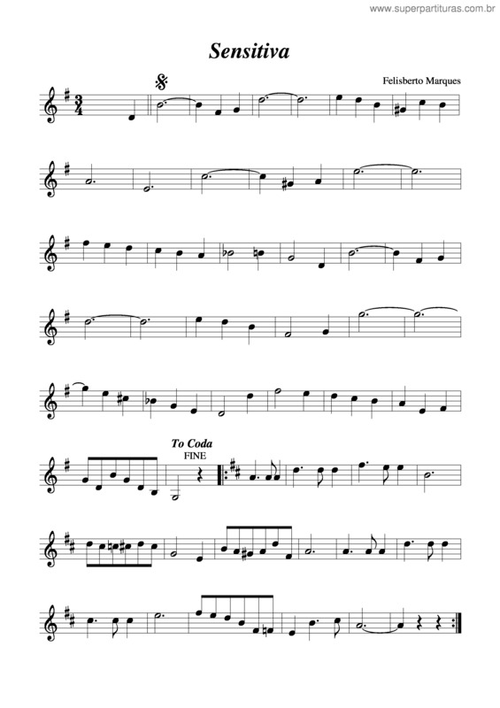 Partitura da música Sensitiva