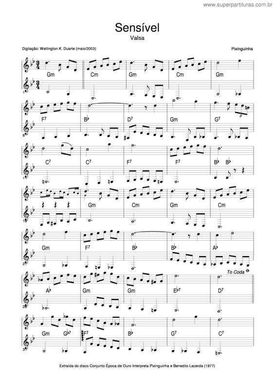 Partitura da música Sensível