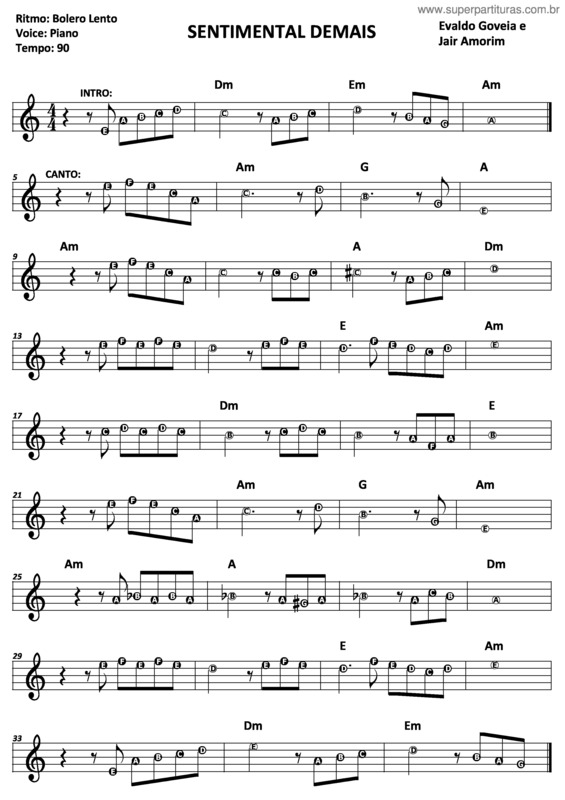 Partitura da música Sentimental Demais 2