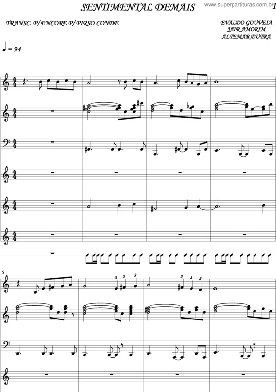 Partitura da música Sentimental Demais v.2