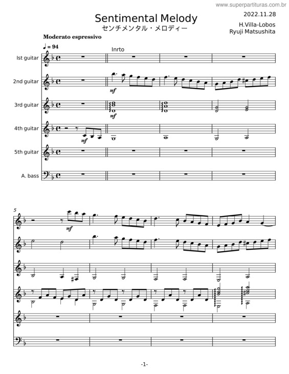 Partitura da música Sentimental Melody – Heitor Villa–Lobos v.2