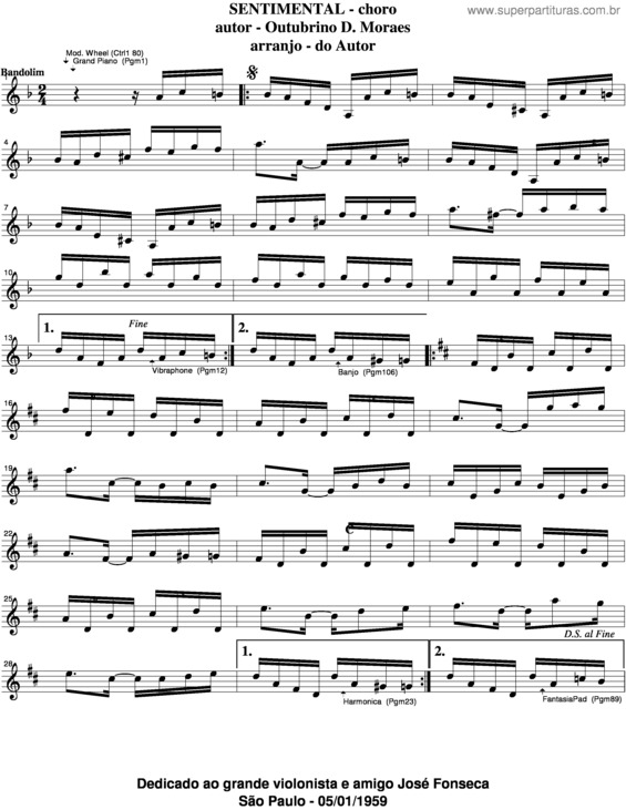 Partitura da música Sentimental v.11