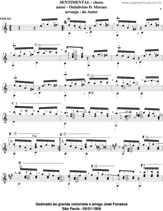 Partitura da música Sentimental v.13