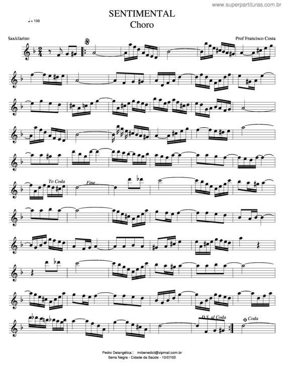 Partitura da música Sentimental v.3