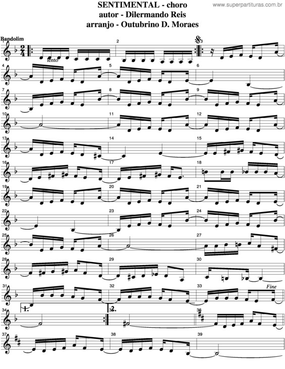 Partitura da música Sentimental v.4