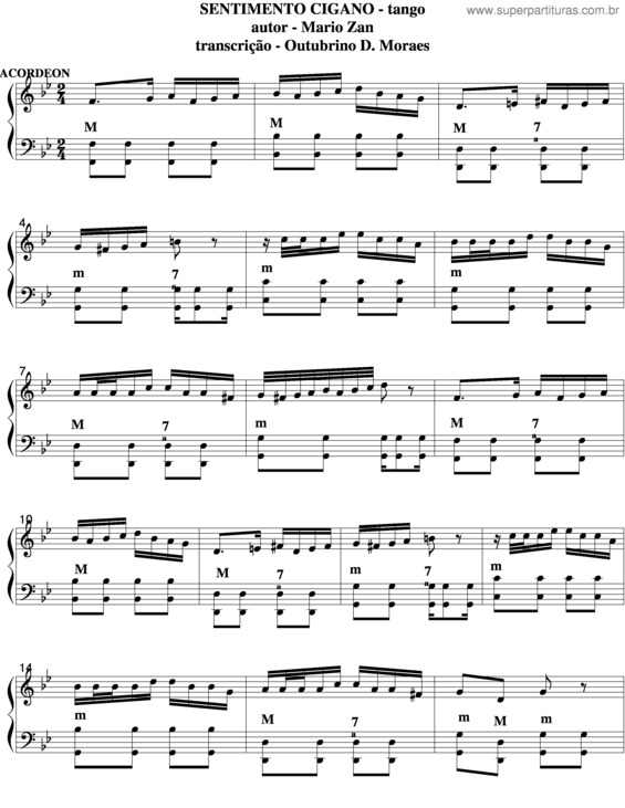 Partitura da música Sentimento Cigano v.2