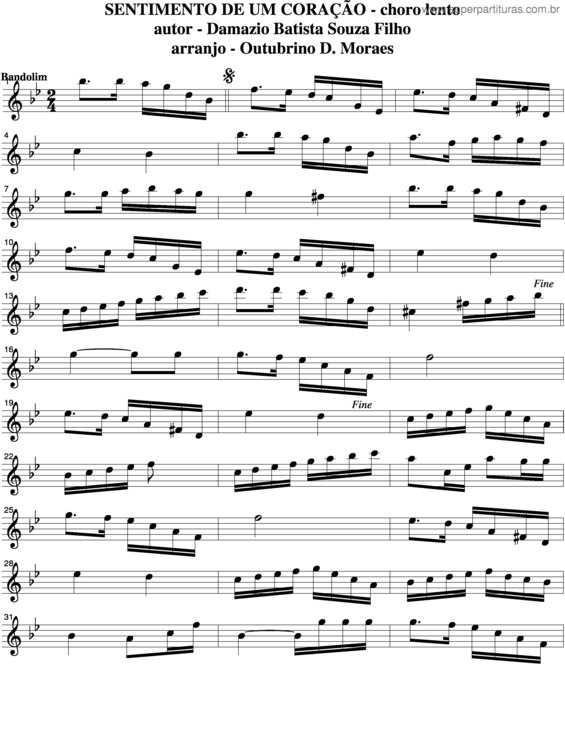 Partitura da música Sentimento De Um Coração