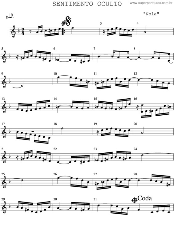 Partitura da música Sentimento Oculto