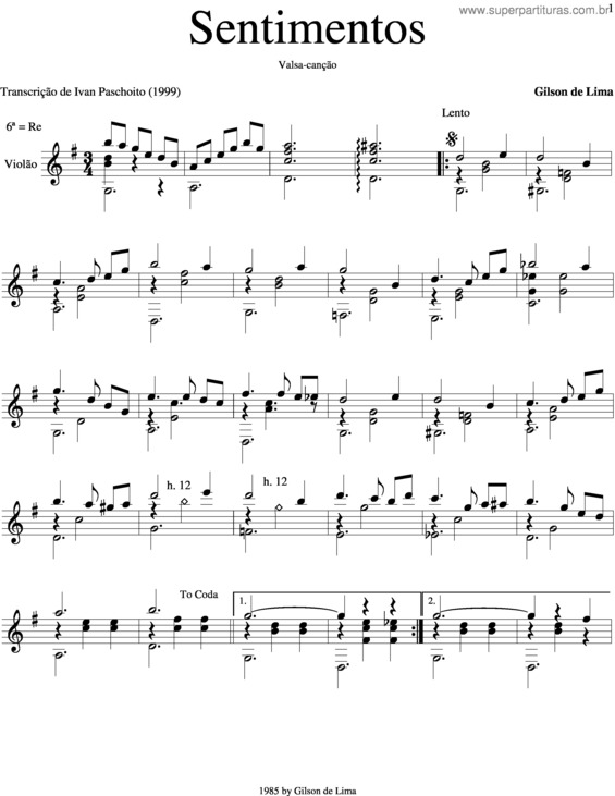 Partitura da música Sentimentos v.2