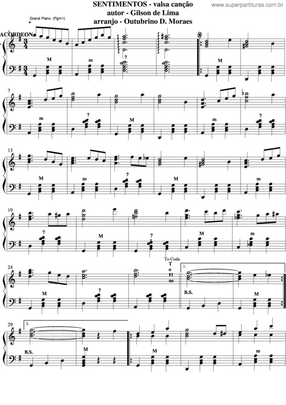 Partitura da música Sentimentos v.5