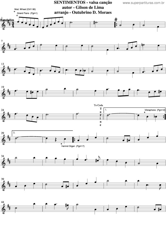 Partitura da música Sentimentos v.6