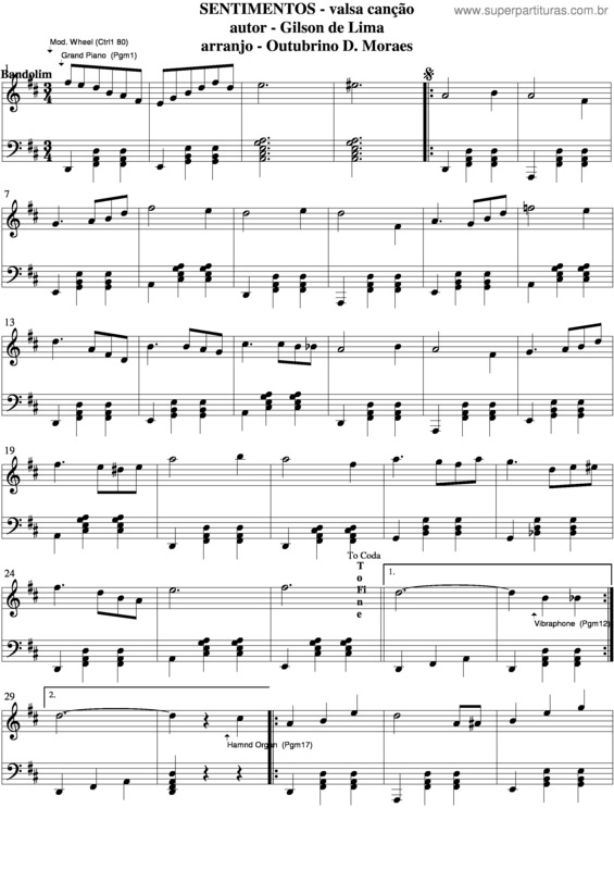 Partitura da música Sentimentos v.7