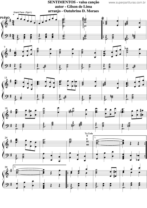 Partitura da música Sentimentos v.8