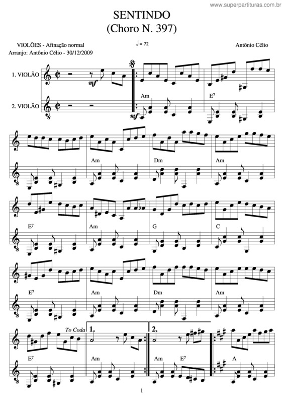 Partitura da música Sentindo v.2