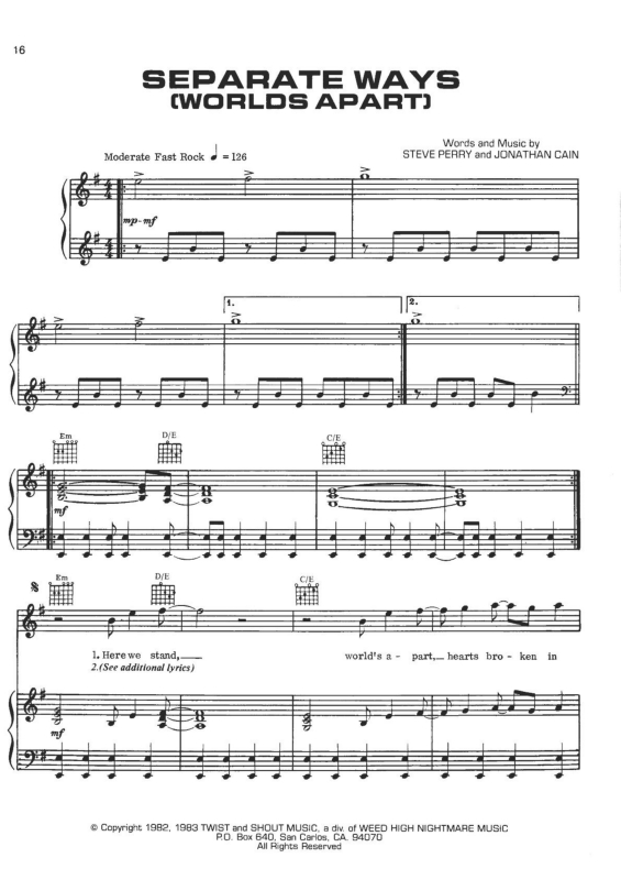 Partitura da música Separate Ways (Worlds Apart)