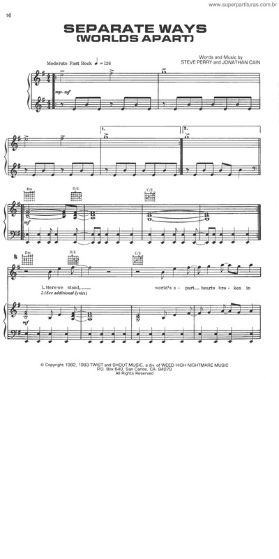 Partitura da música Separate Ways