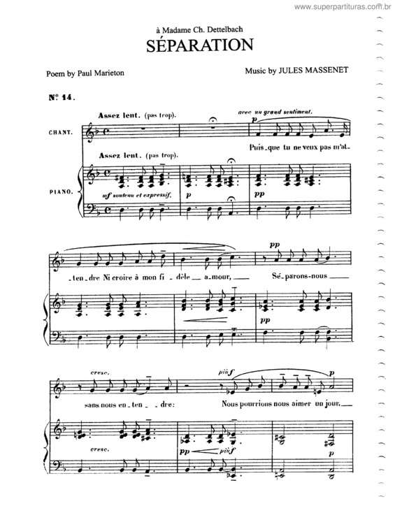 Partitura da música Separation