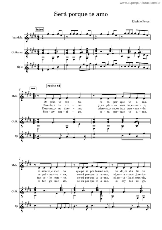Partitura da música Ser Porque Te Amo