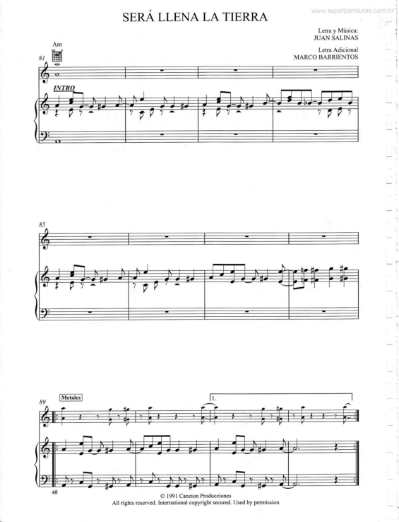 Partitura da música Será Llena la Tierra
