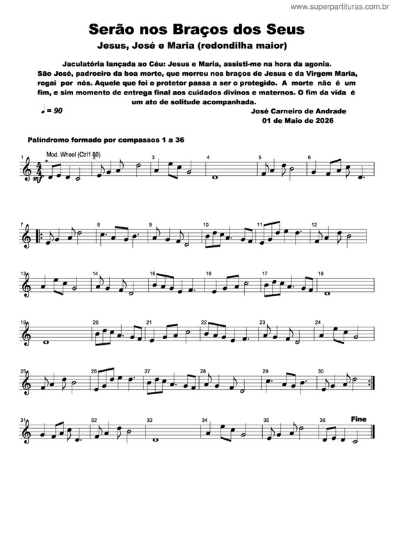 Partitura da música Serão Nos Braços Dos Seus