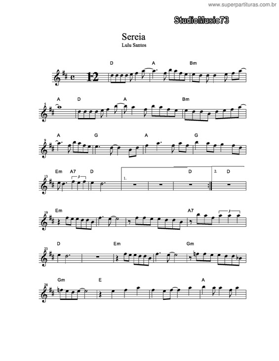 Partitura da música Sereia