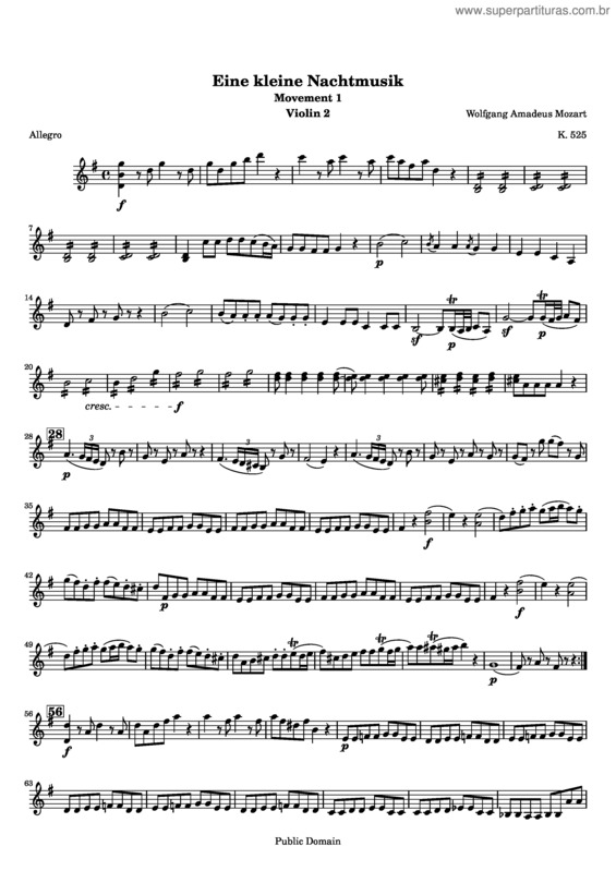 Partitura da música Serenade No. 13 `Eine kleine Nachtmusik` v.2