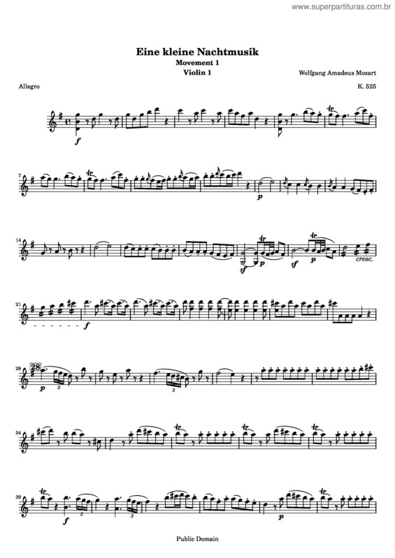Partitura da música Serenade No. 13 `Eine kleine Nachtmusik`