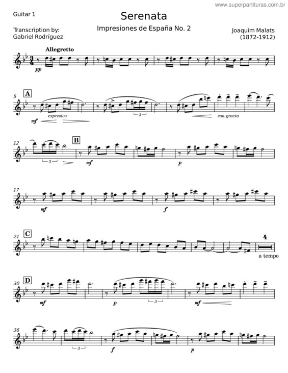 Partitura da música Serenata – Joaquim Malats v.2